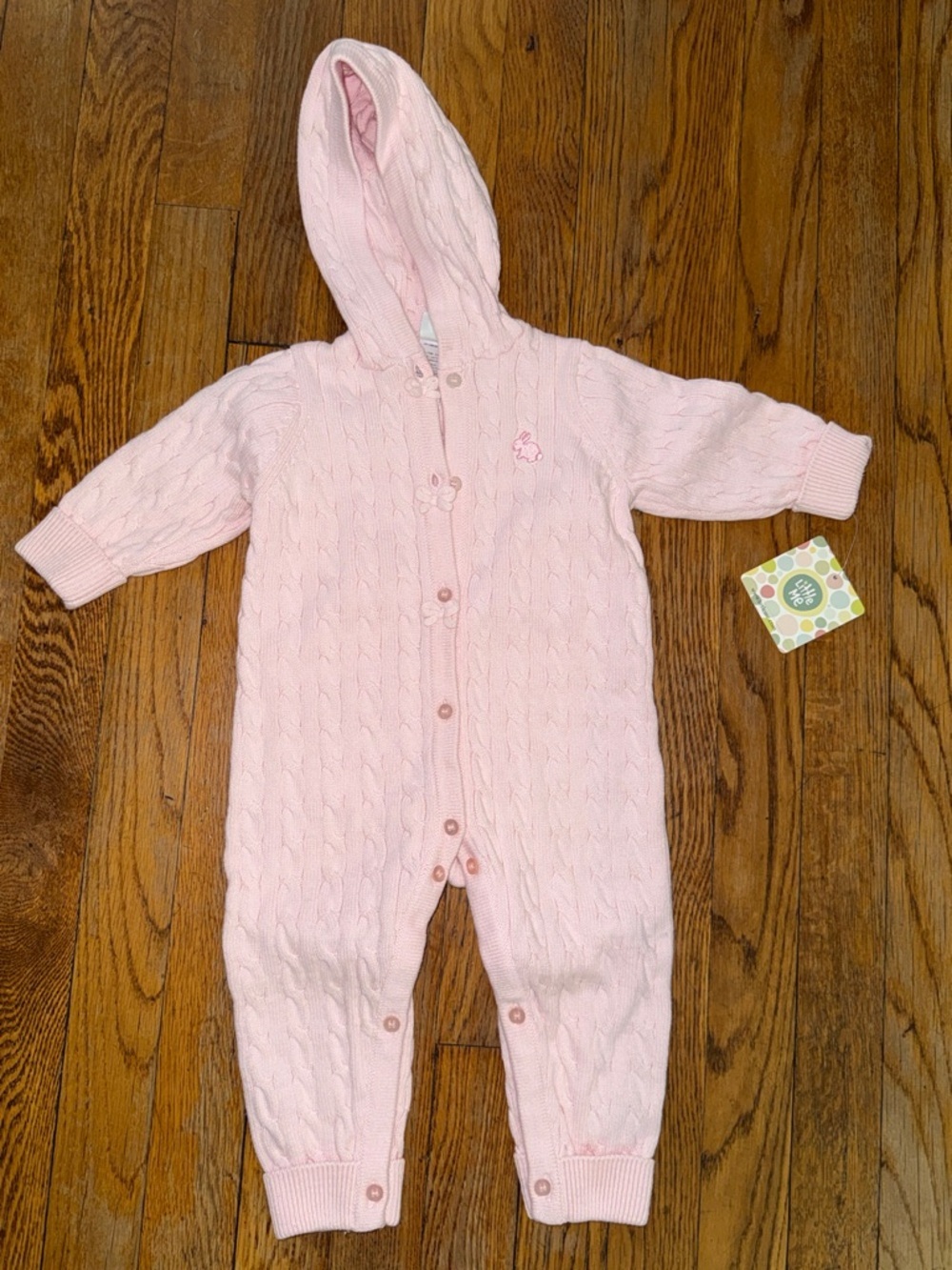 NEW Little Me Cotton Cable Knit One Piece jumpsuit in Pink, 9 months , NWT